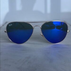Ray-Ban Aviator Sunglasses with Deep Blue Lenses